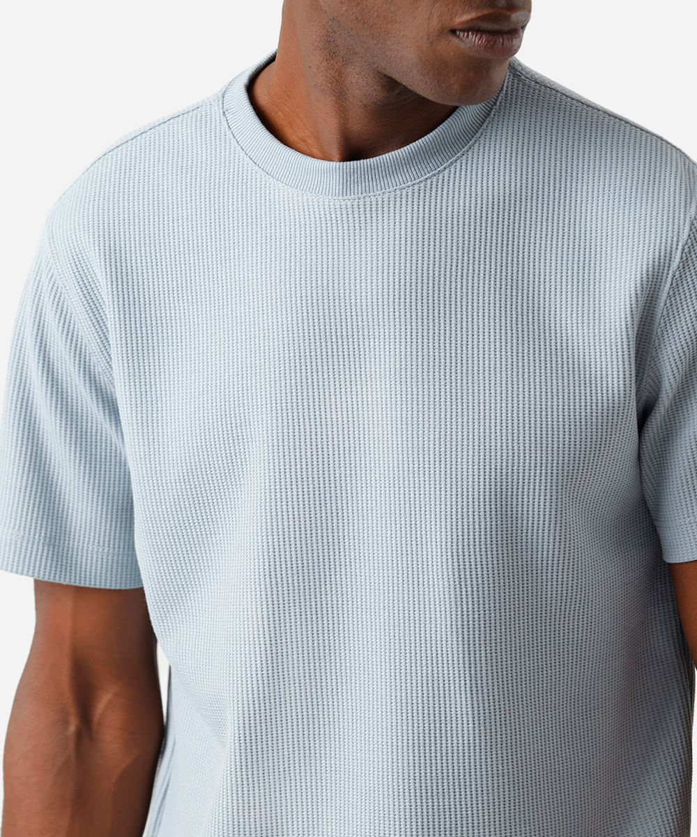 camiseta masculina manga curta texturizada azul