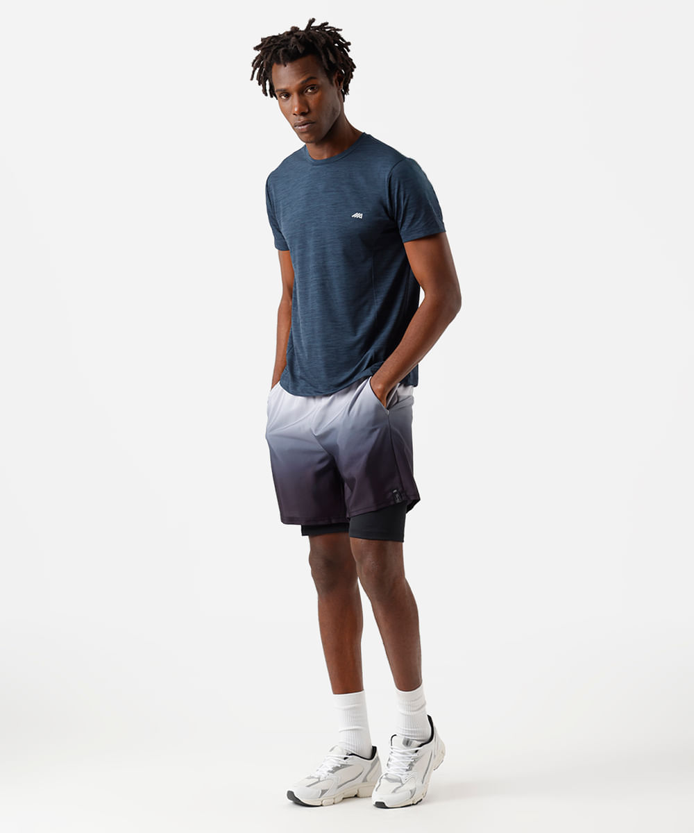 camiseta slim masculina de poliamida com recortes  azul