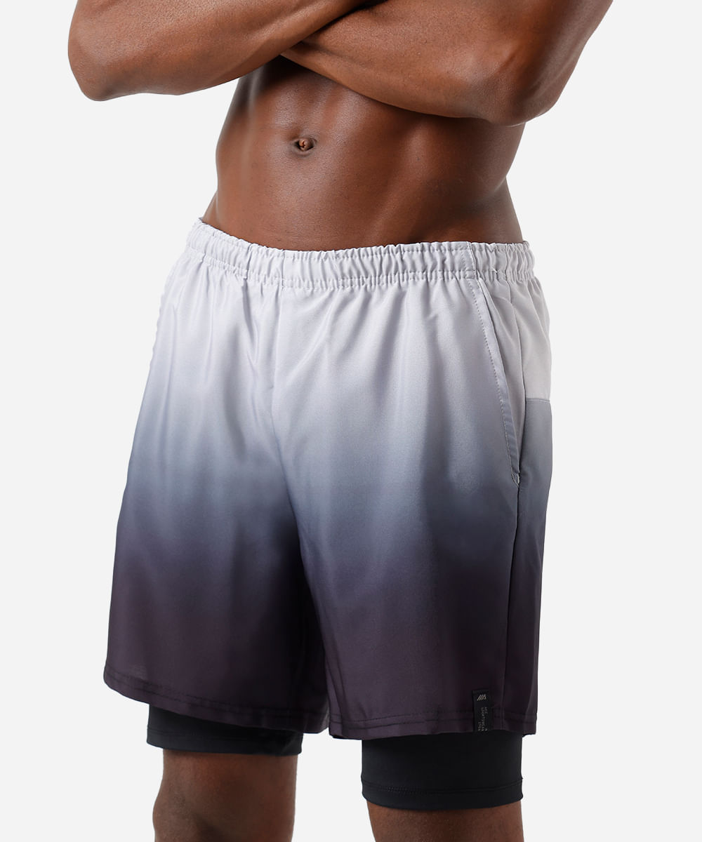 short masculino esportivo com bermuda interna degradê preto