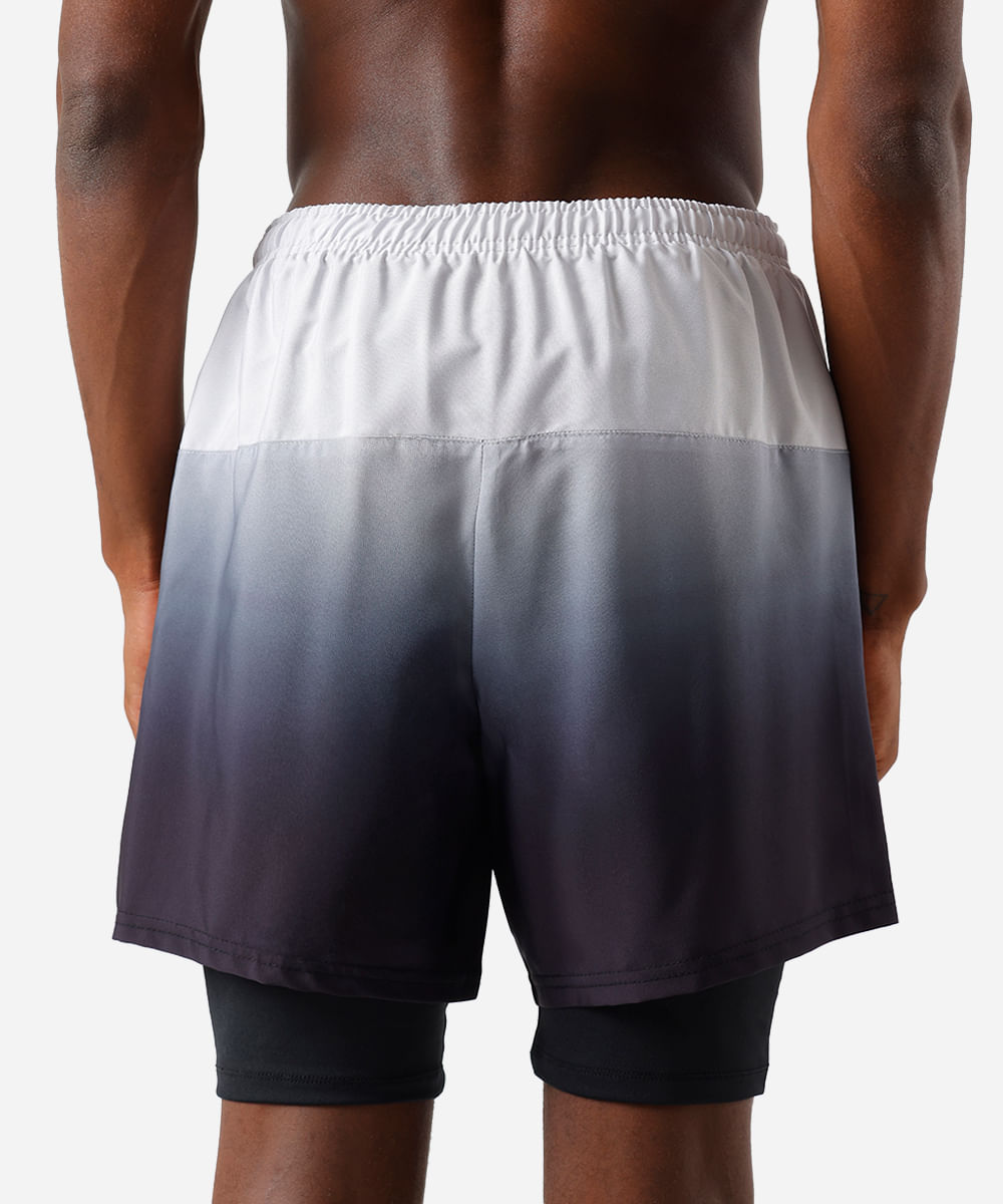 short masculino esportivo com bermuda interna degradê preto