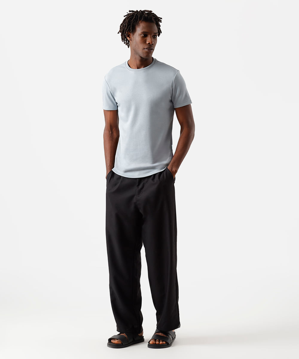 camiseta masculina de algodão peruano slim fit azul