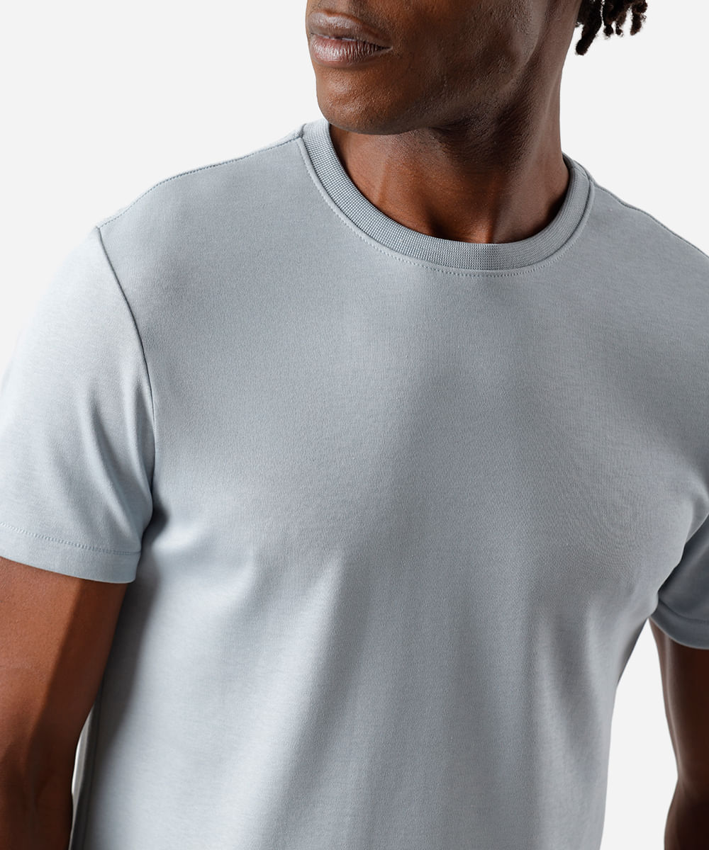 camiseta masculina de algodão peruano slim fit azul