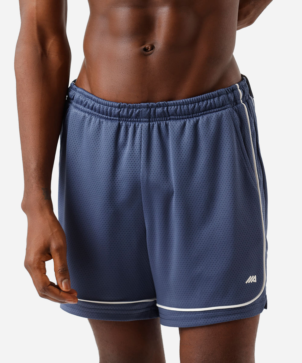 short masculino esportivo com nervuras texturizado azul
