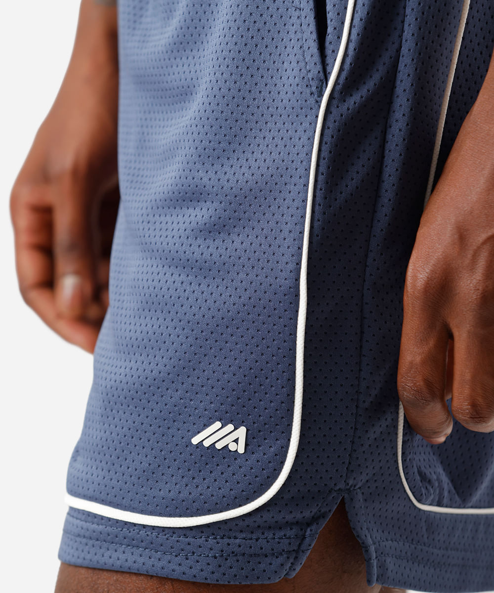 short masculino esportivo com nervuras texturizado azul