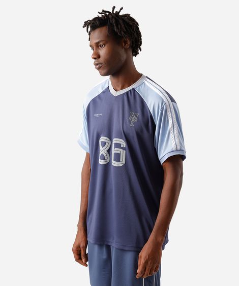 camiseta raglan masculina futebol esportiva estampada azul