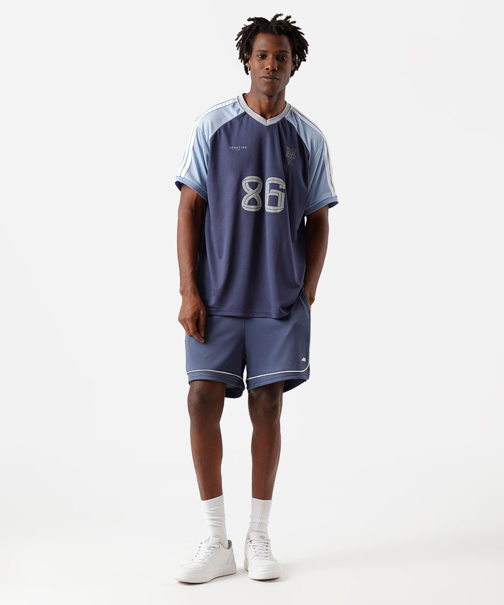 camiseta raglan masculina futebol esportiva estampada azul