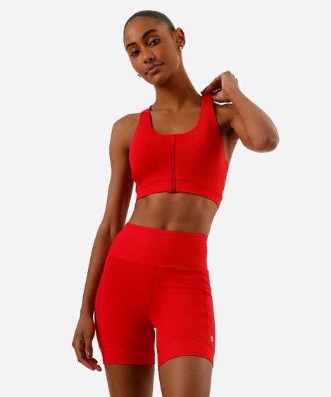bermuda feminina esportiva com bolsos vermelha