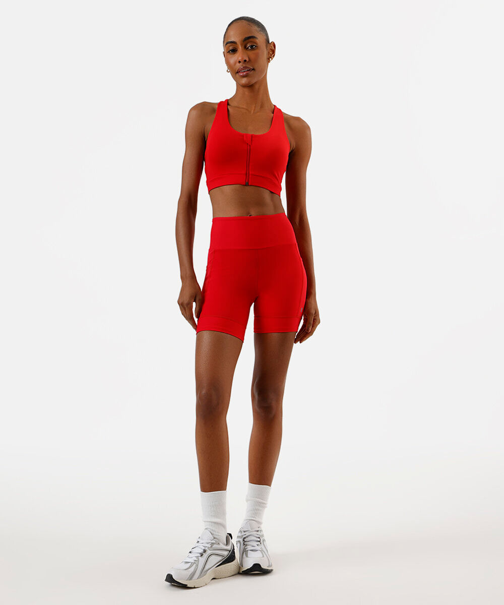 bermuda feminina esportiva com bolsos vermelha
