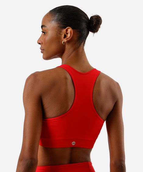 top nadador feminino esportivo com zíper vermelho