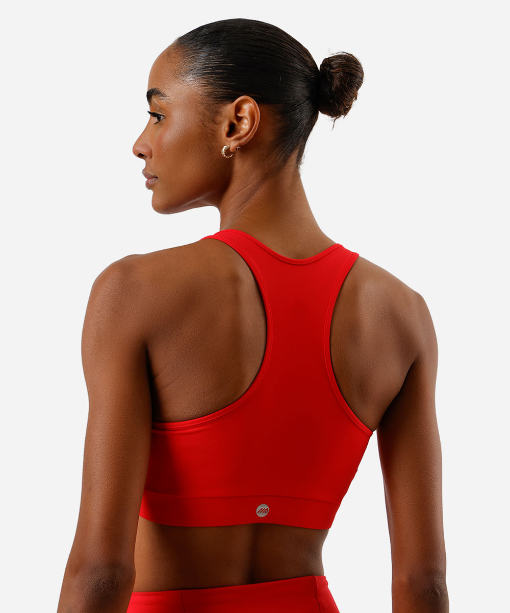 top nadador feminino esportivo com zíper vermelho