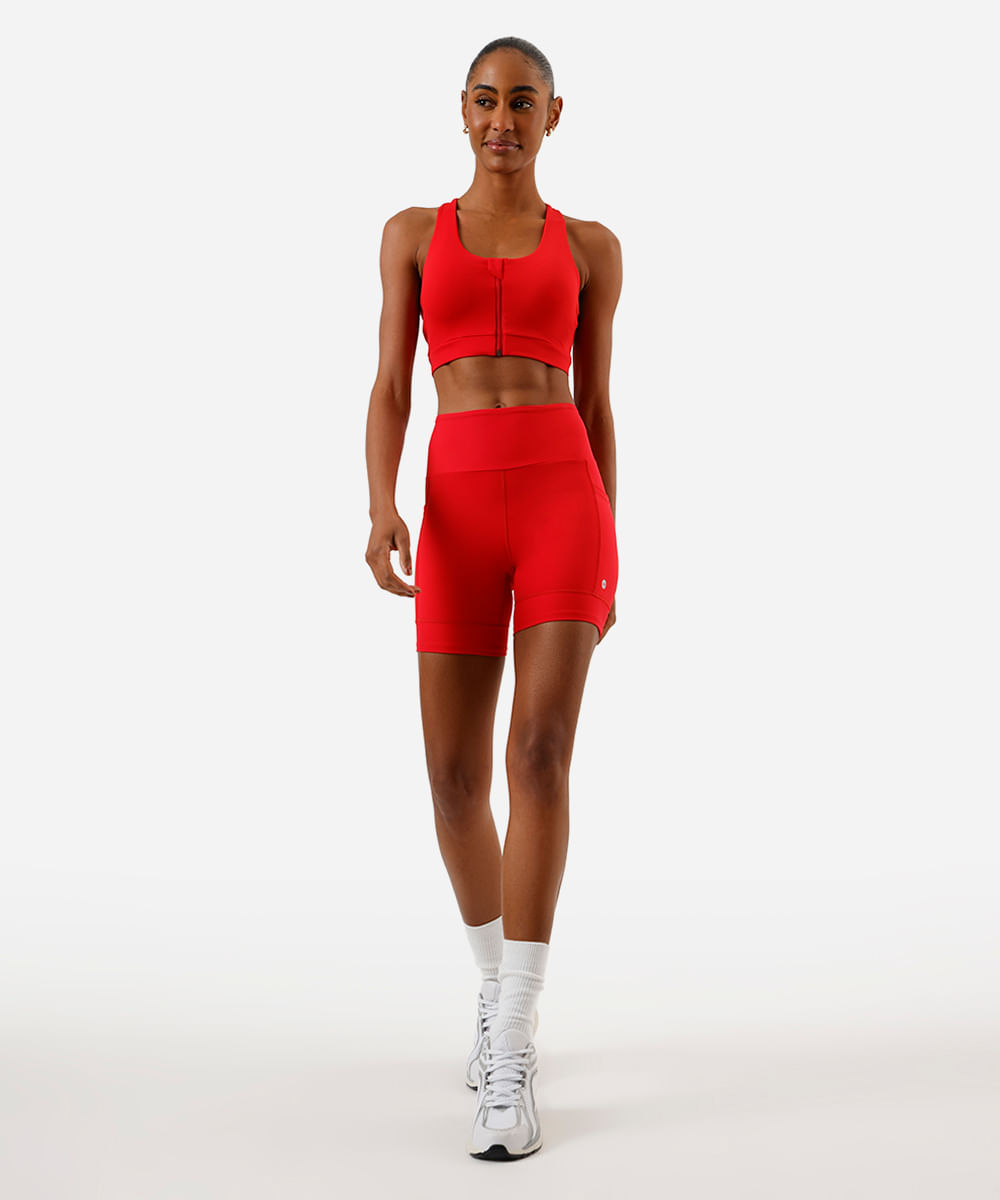 top nadador feminino esportivo com zíper vermelho