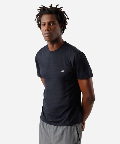 camiseta slim masculina de poliamida com recortes preta