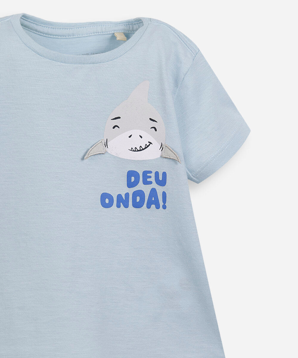 camiseta infantil tubarão azul