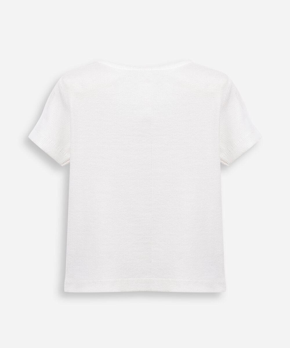 blusa infantil com detalhe de lacinhos no ombro off white