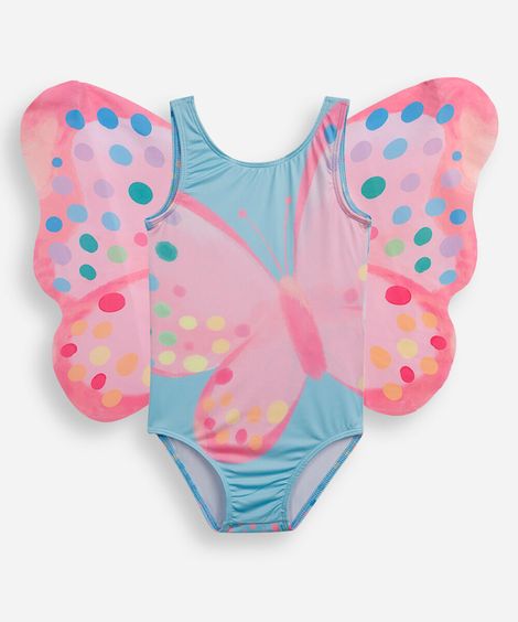 maiô infantil borboleta com asa azul
