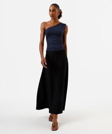 saia longa feminina de viscose com recorte preta