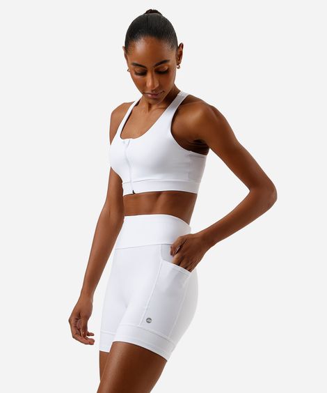 bermuda feminina esportiva com bolsos branca