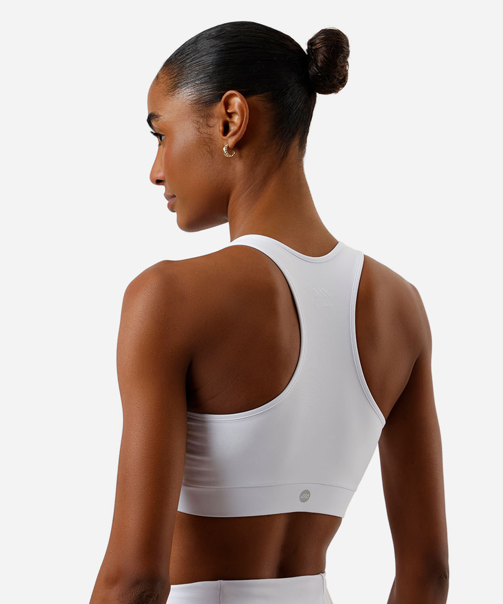 top nadador feminino esportivo com zíper branco
