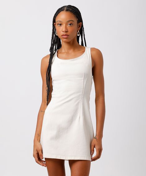 vestido curto feminino de sarja com nervuras mindset off white