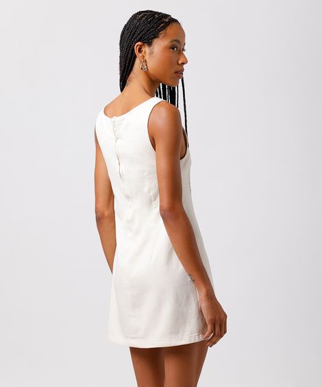 vestido curto feminino de sarja com nervuras mindset off white