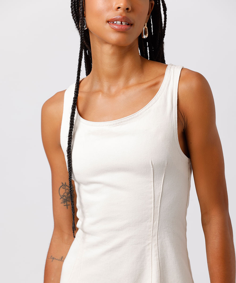 vestido curto feminino de sarja com nervuras mindset off white