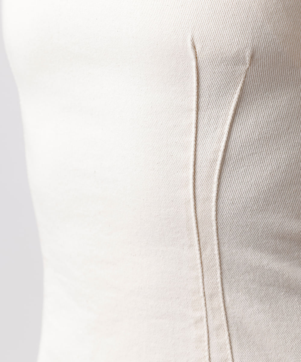 vestido curto feminino de sarja com nervuras mindset off white