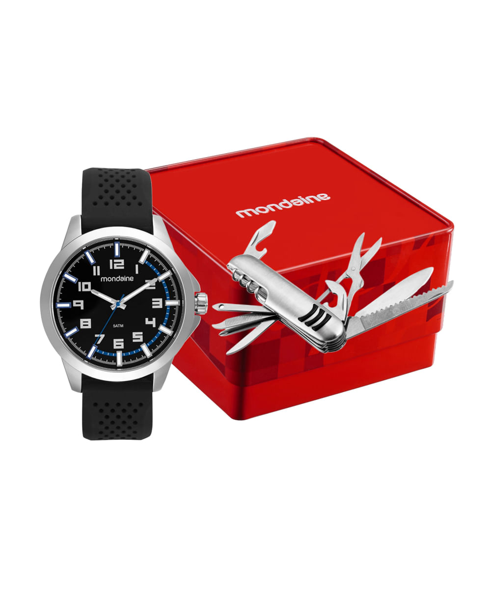kit relógio masculino mondaine analógico 99677g0mvni1kf prateado