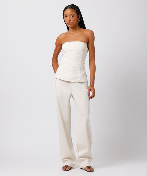 calça reta feminina de sarja mindset off white