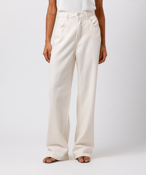 calça reta feminina de sarja mindset off white