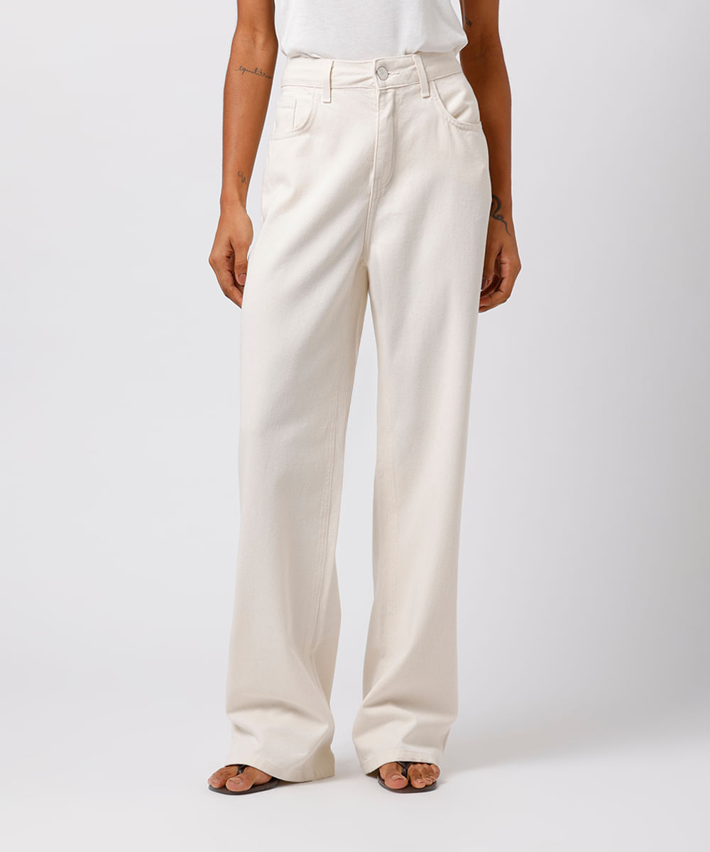 calça reta feminina de sarja mindset off white