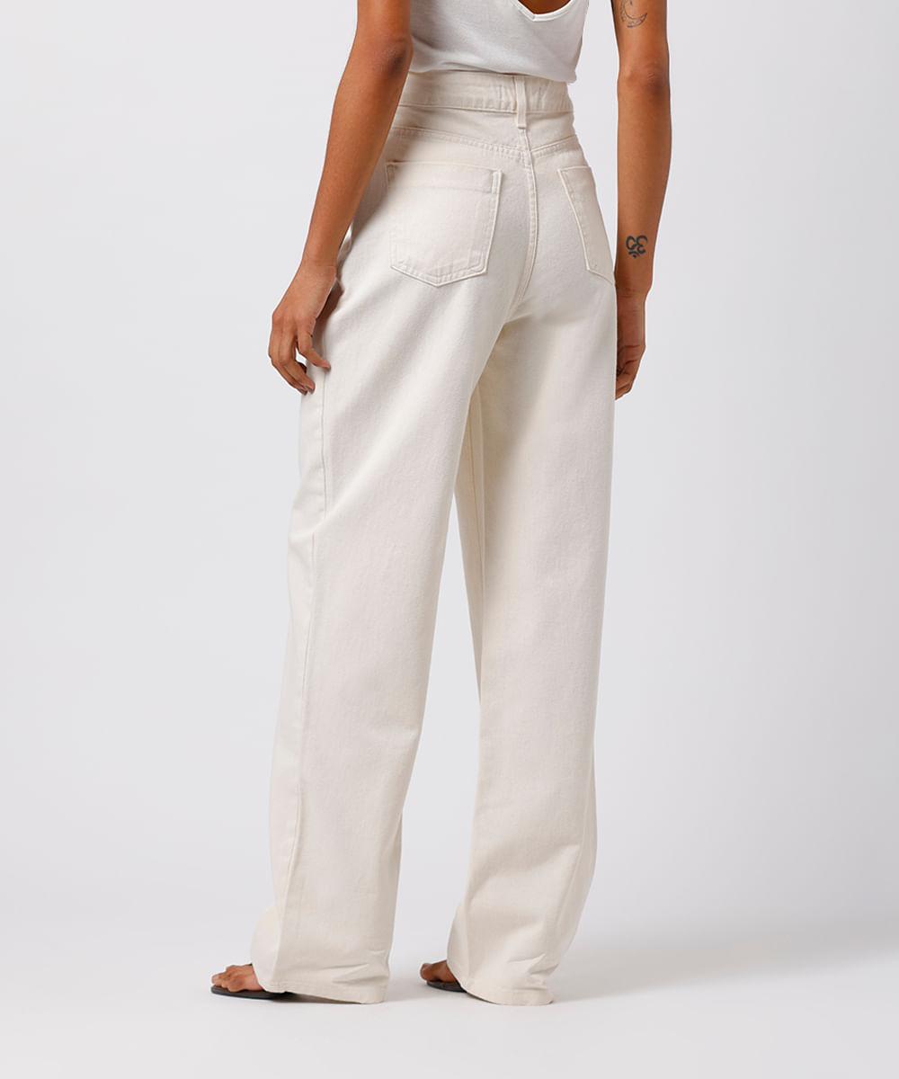 calça reta feminina de sarja mindset off white