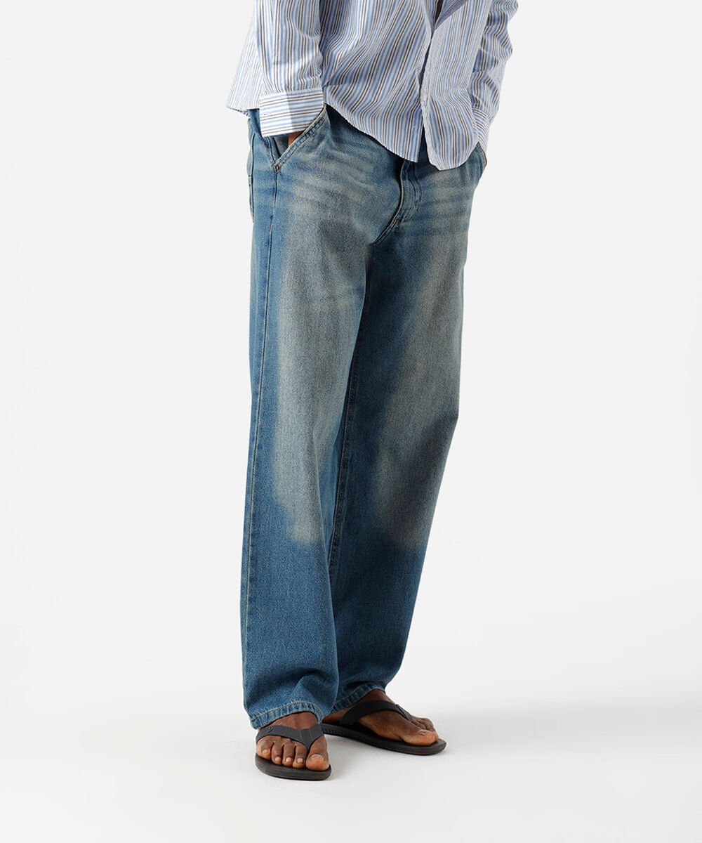calça baggy masculina jeans dirty azul