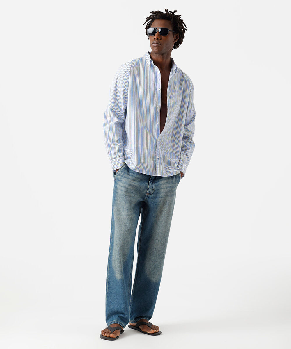 calça baggy masculina jeans dirty azul