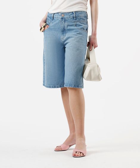 bermuda jorts feminina jeans cintura média azul