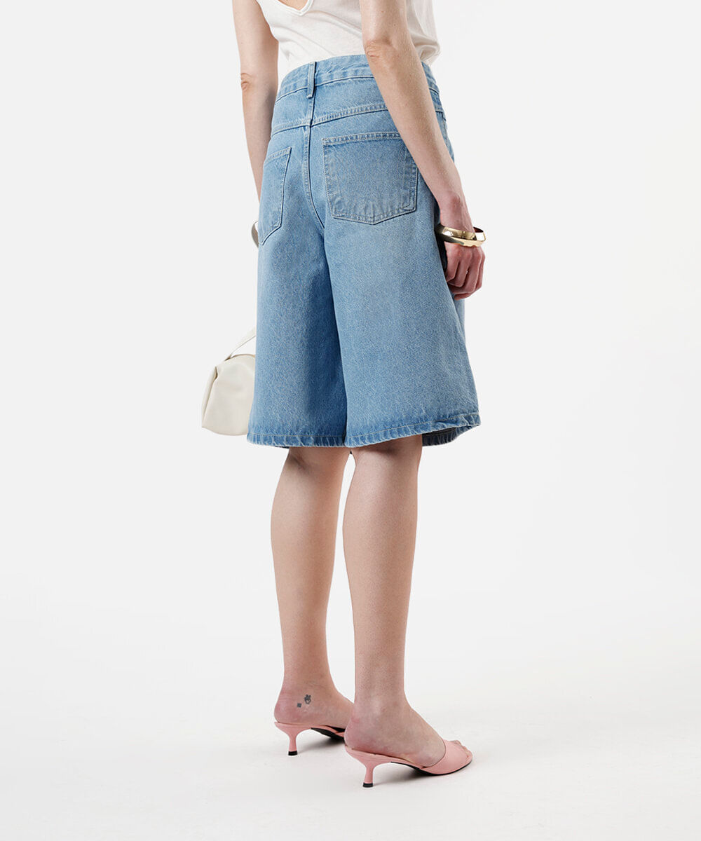 bermuda jorts feminina jeans cintura média azul