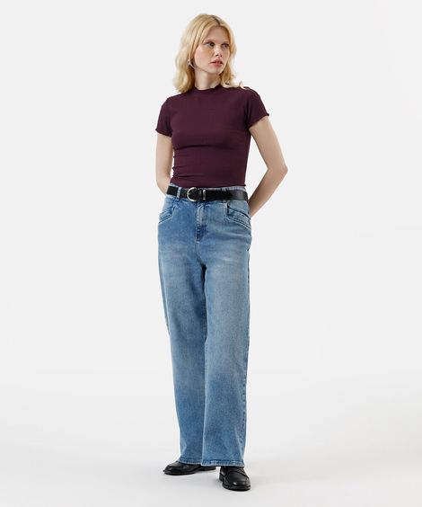 calça wide leg slim feminina jeans azul