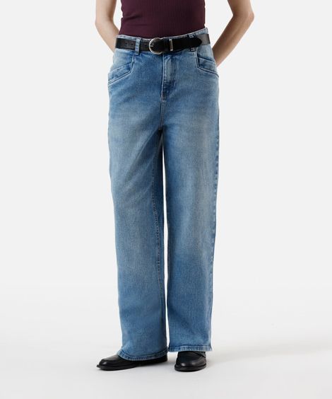 calça wide leg slim feminina jeans azul