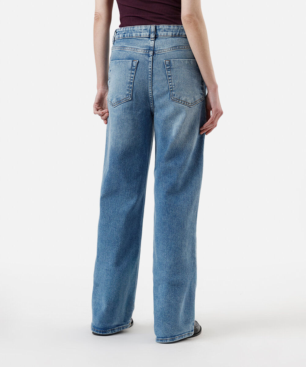 calça wide leg slim feminina jeans azul