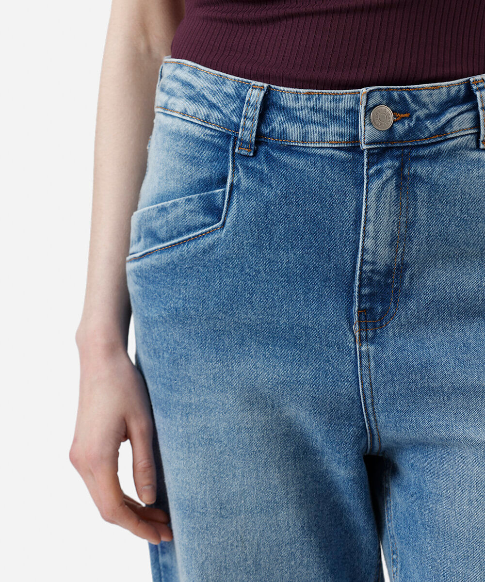 calça wide leg slim feminina jeans azul