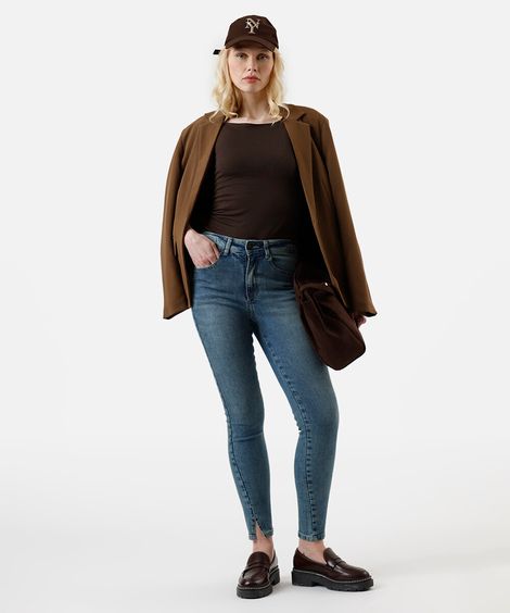 calça feminina jeans new skinny cintura alta azul