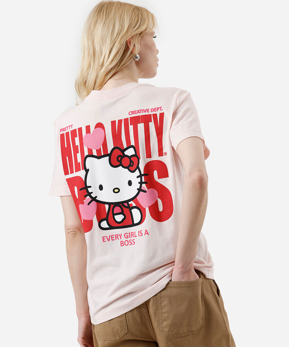 camiseta feminina de algodão hello kitty rosa