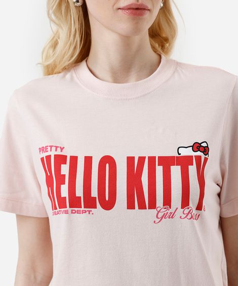 camiseta feminina de algodão hello kitty rosa