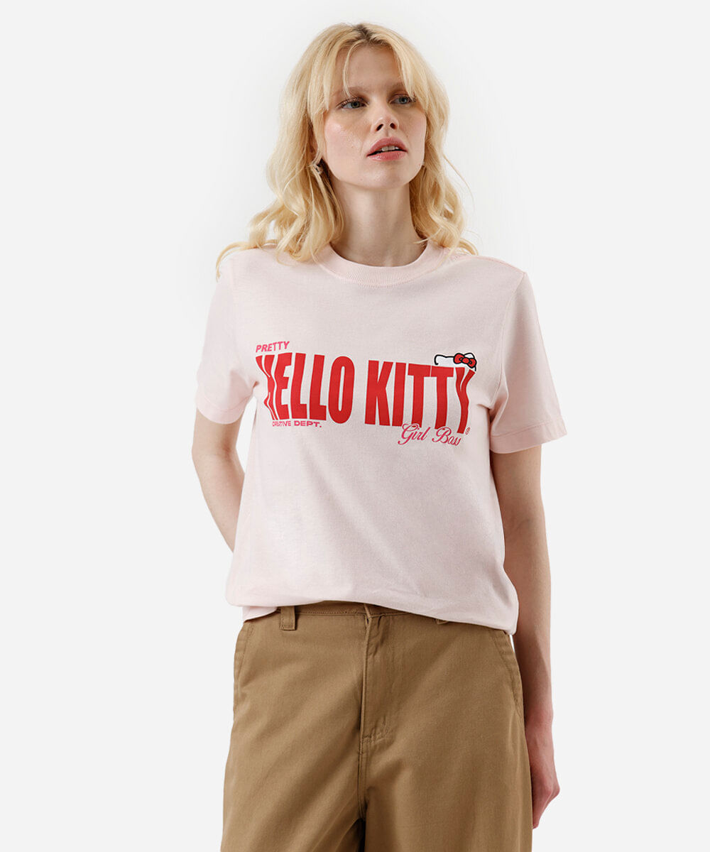 camiseta feminina de algodão hello kitty rosa