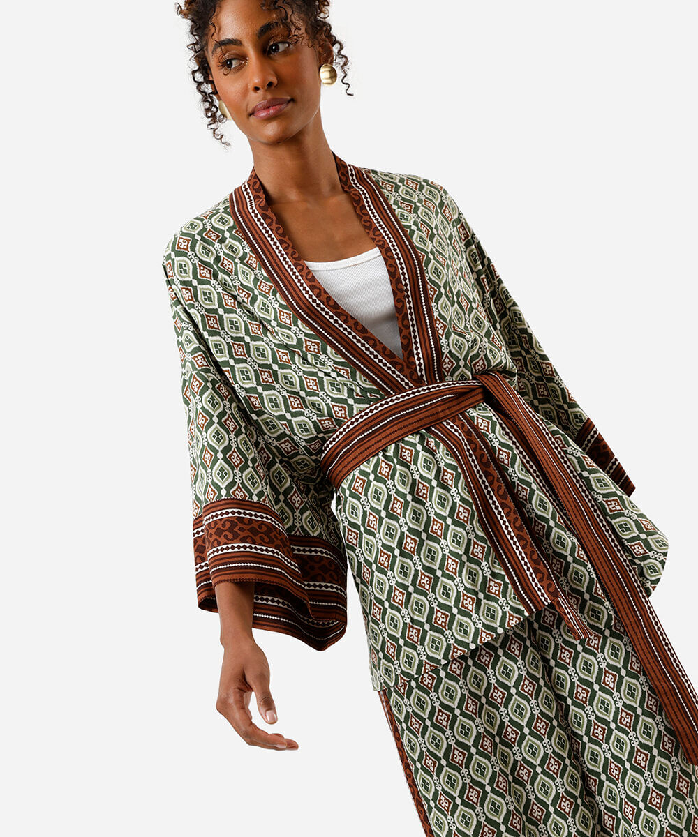 kimono feminino de viscose étnico verde