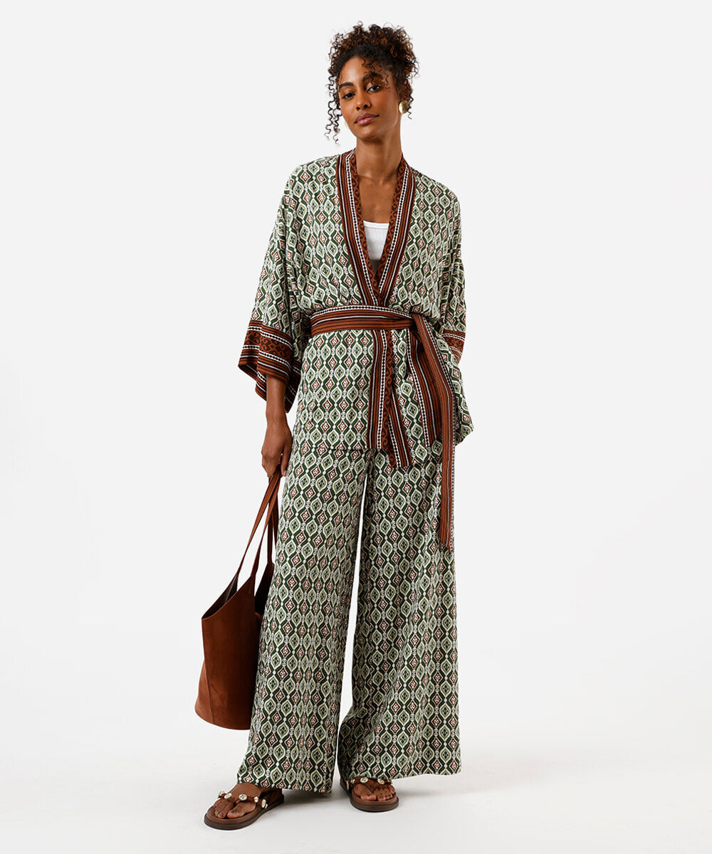 kimono feminino de viscose étnico verde