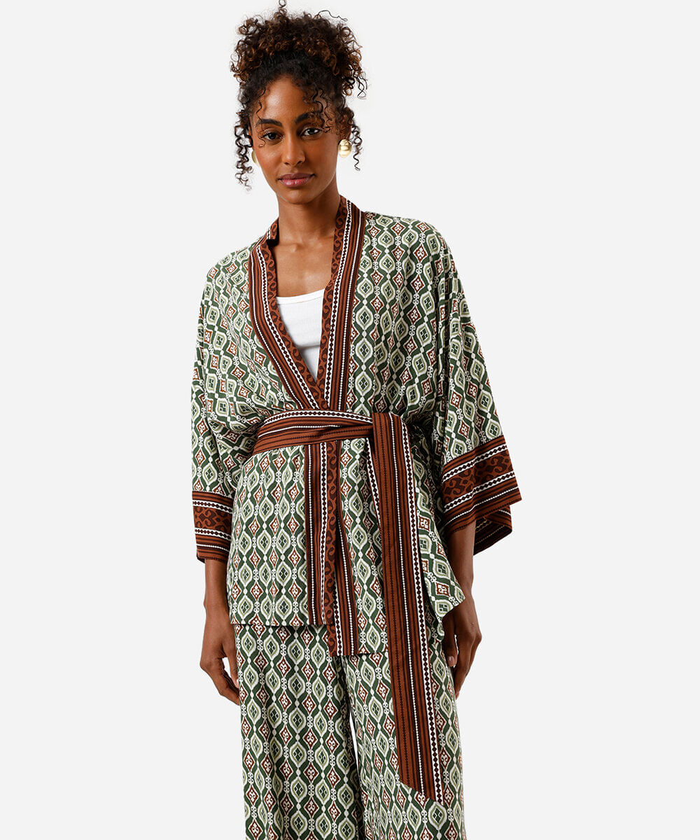 kimono feminino de viscose étnico verde