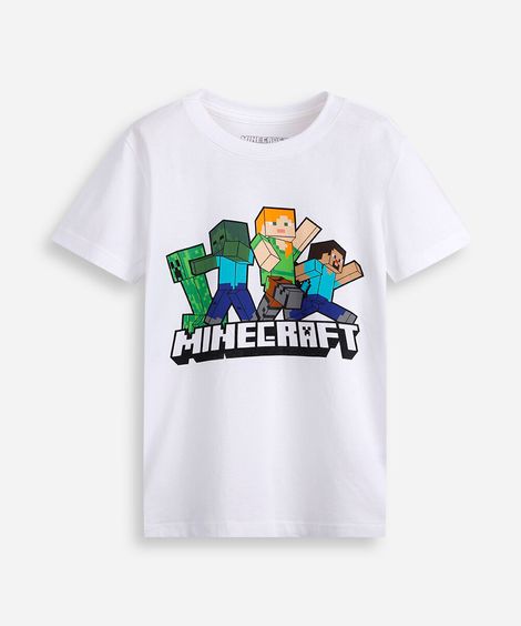 camiseta de algodão infantil manga curta minecraft off white