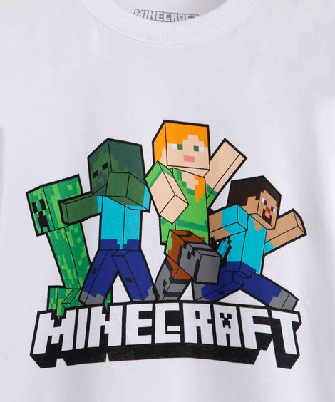 camiseta de algodão infantil manga curta minecraft off white