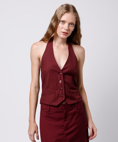colete feminino frente única mindset vinho