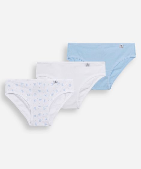 kit de 3 calcinhas infantis de algodão delrio colorido